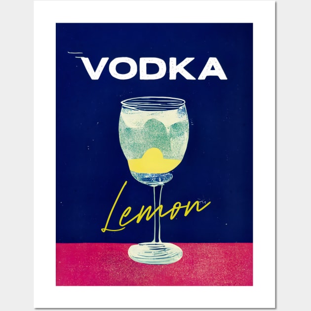 Vodka Lemon Retro Poster on Barshelf Bar Prints, Vintage Drinks, Recipe, Wall Art Wall Art by BetterManufaktur